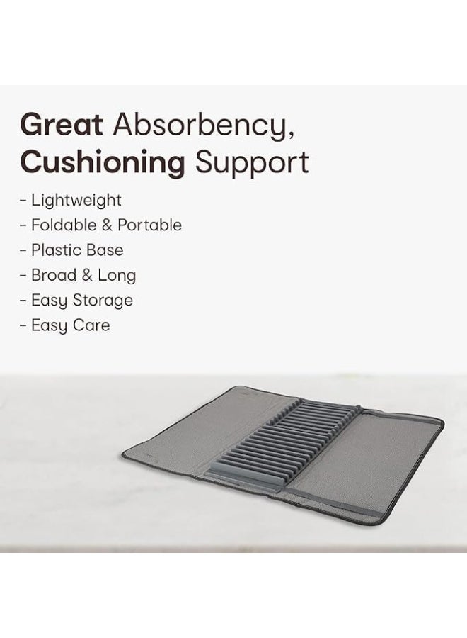 رف تجفيف أطباق مع حصيرة من الألياف الدقيقة، صينية رف أطباق قابلة للإزالة، رف تجفيف أطباق وحصيرة تجفيف لسطح المطبخ، حوض المطبخ - لتجفيف الأكواب والأوعية والأطباق - Image 2